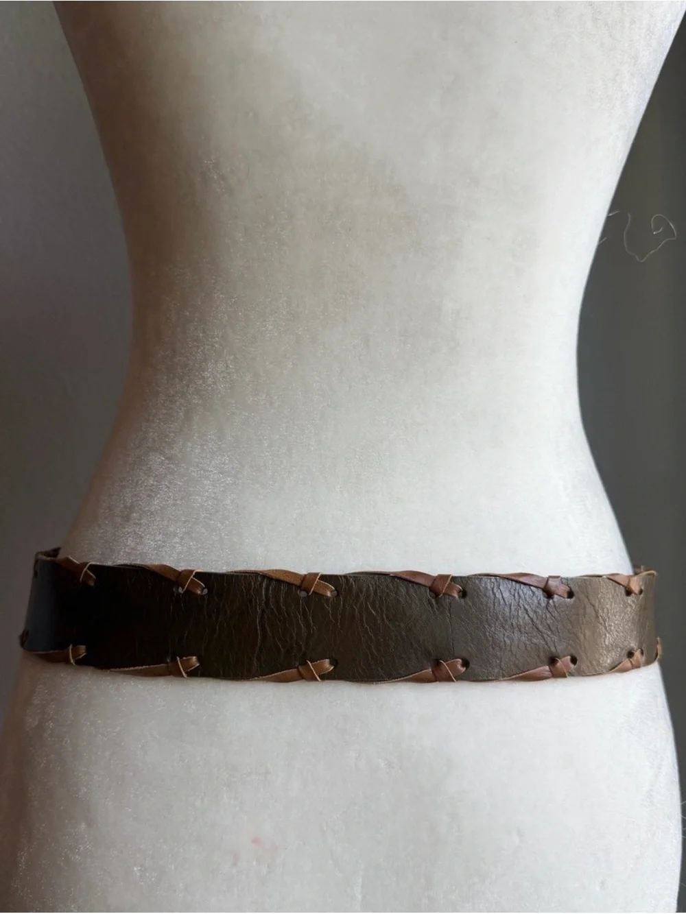 Brown Wide Boho Belt Green Jeweled Statement Buckle 33-36”